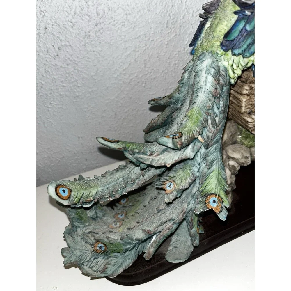 Vintage 'Gift of Time' Peacock Figurine on Wood Base